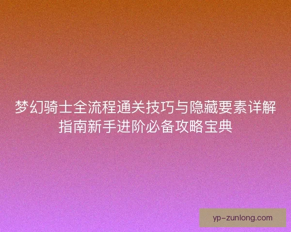 梦幻骑士全流程通关技巧与隐藏要素详解指南新手进阶必备攻略宝典
